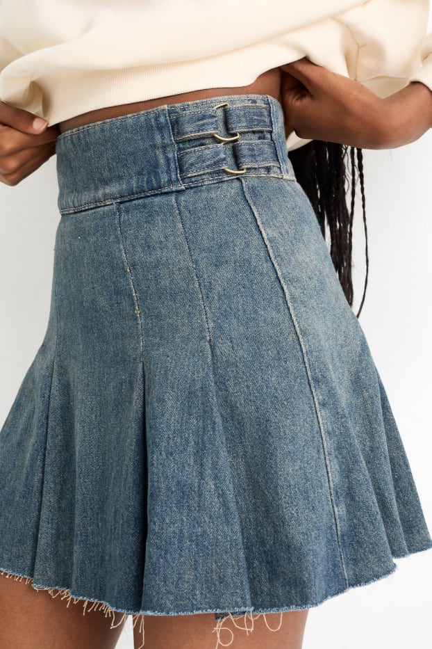 Damen - Faltenrock - jeansblau