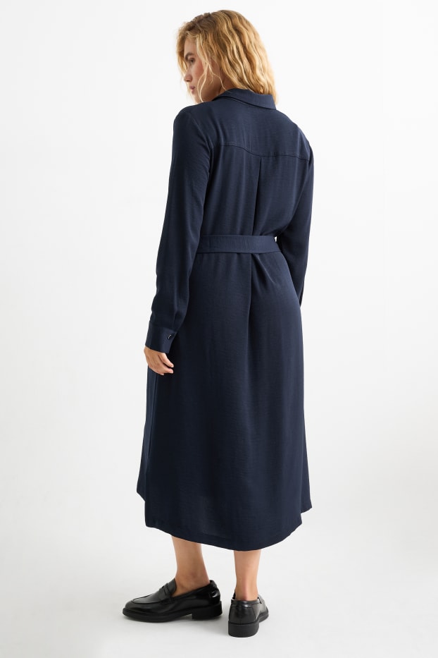 Dames - Blousejurk met riem - donkerblauw