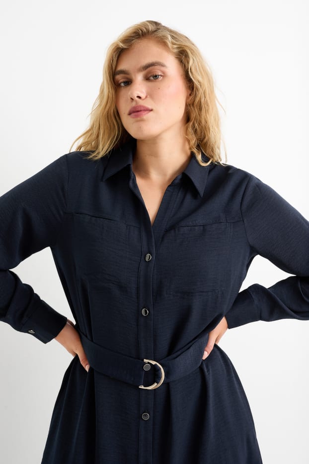 Dames - Blousejurk met riem - donkerblauw