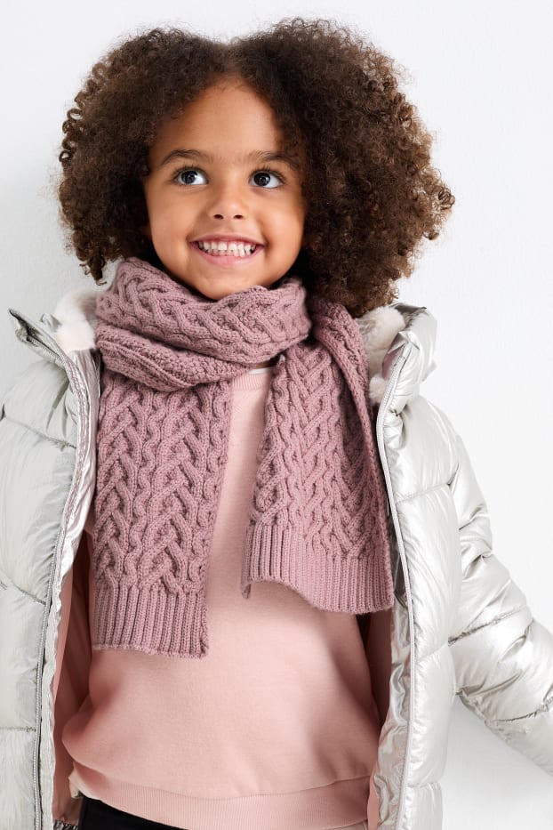 Kinder Mädchen - Schal - Zopfmuster - dunkelrosa