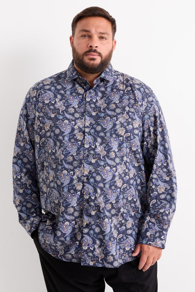 Mężczyźni - Koszula - regular fit - kołnierzyk włoski - dobrze się prasuje - ciemnoniebieski