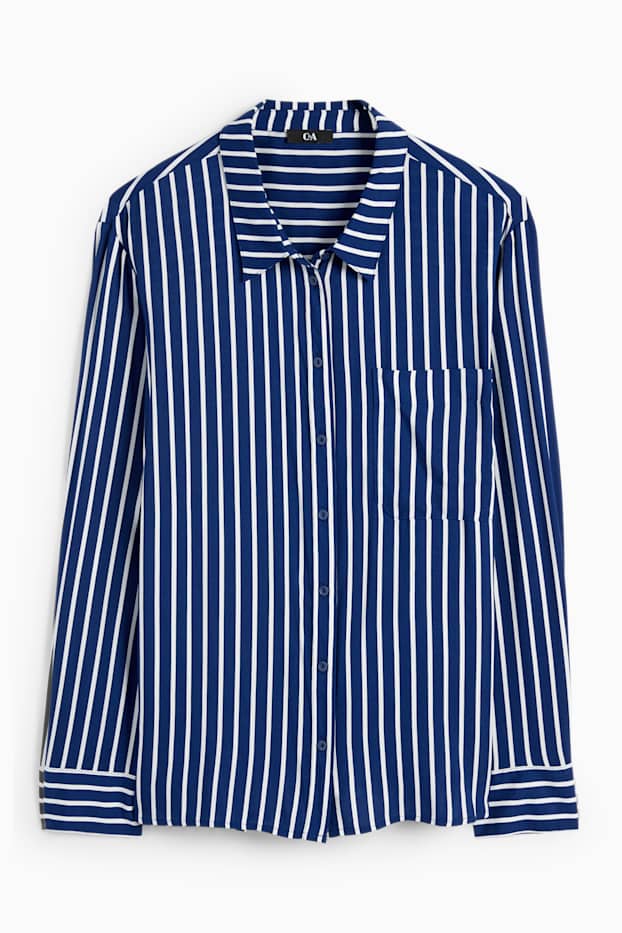 Women - Blouse - striped - dark blue