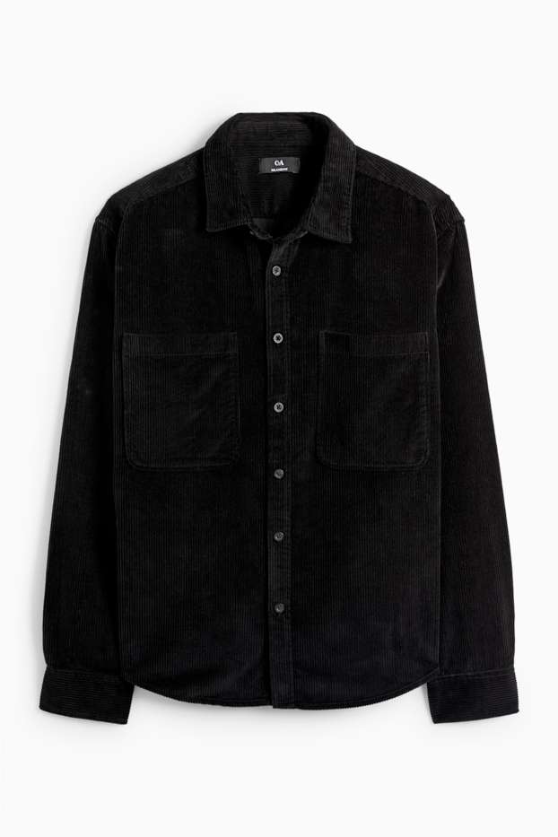 Uomo - Camicia di velluto a coste - relaxed fit - collo all'italiana - nero