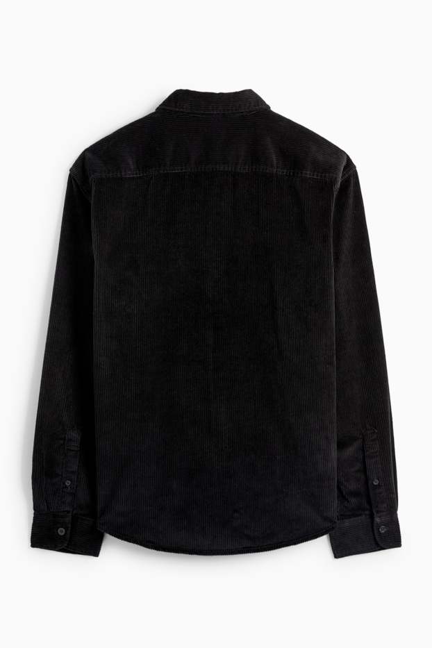 Uomo - Camicia di velluto a coste - relaxed fit - collo all'italiana - nero