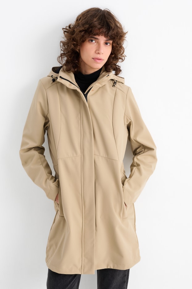 Dames - Softshellmantel met capuchon - waterafstotend - 4 Way Stretch - beige