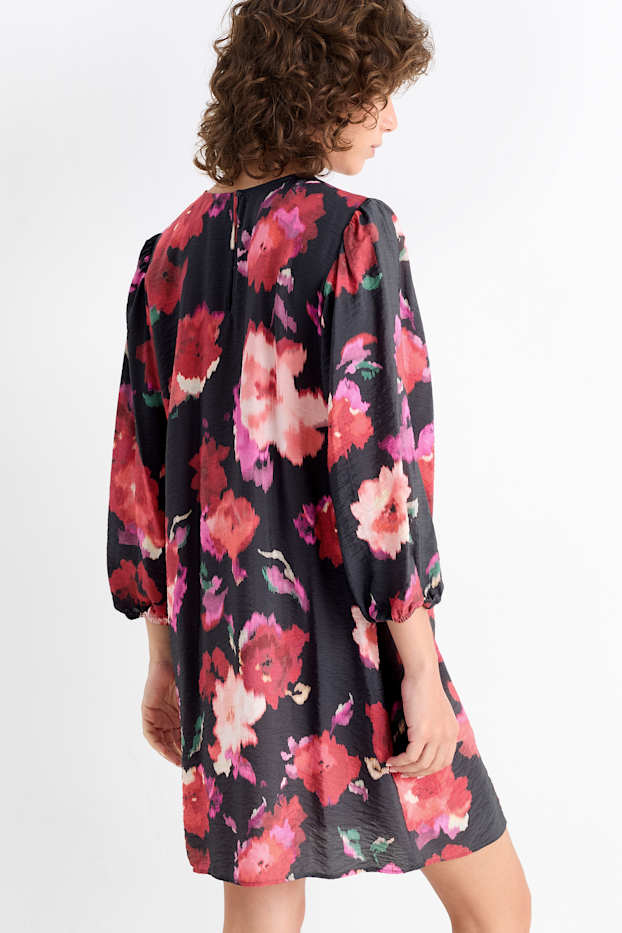 Dona - Vestit amb màniga de fanal - de flors - negre/rosa