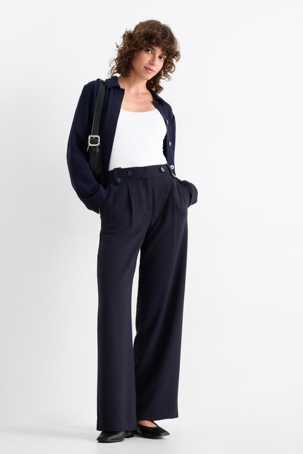 Dona - Pantalons de tela - mid waist - wide leg - blau fosc