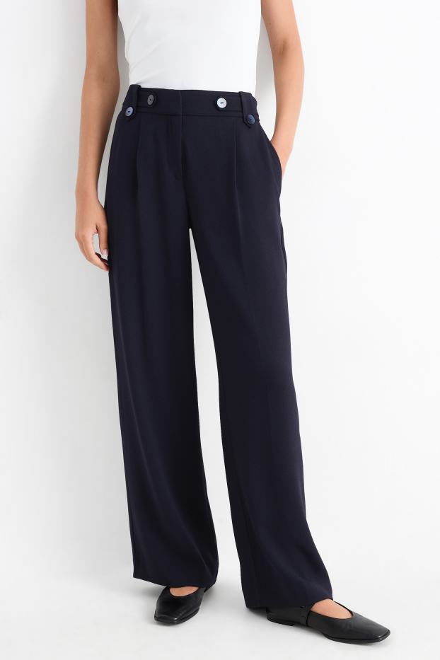 Dona - Pantalons de tela - mid waist - wide leg - blau fosc