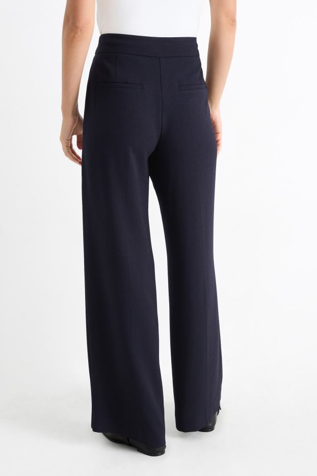 Dona - Pantalons de tela - mid waist - wide leg - blau fosc