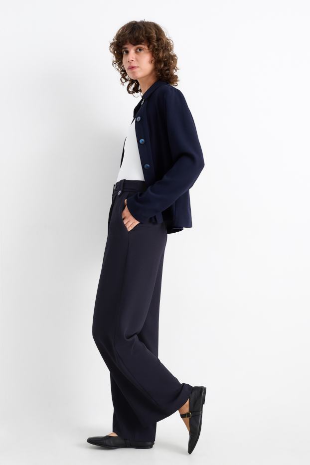 Dona - Pantalons de tela - mid waist - wide leg - blau fosc