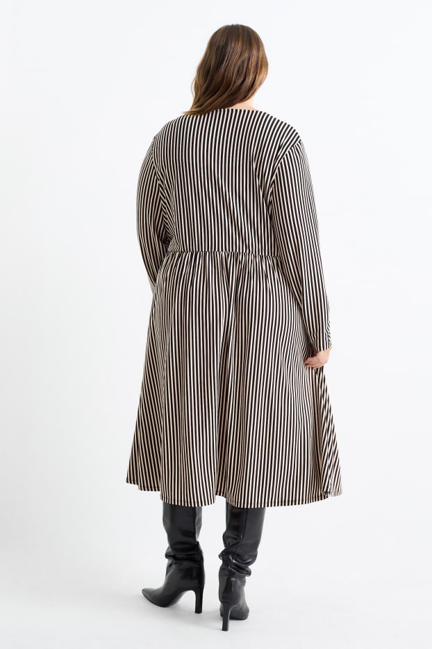 Dona - Vestit encreuat - de ratlles - beix