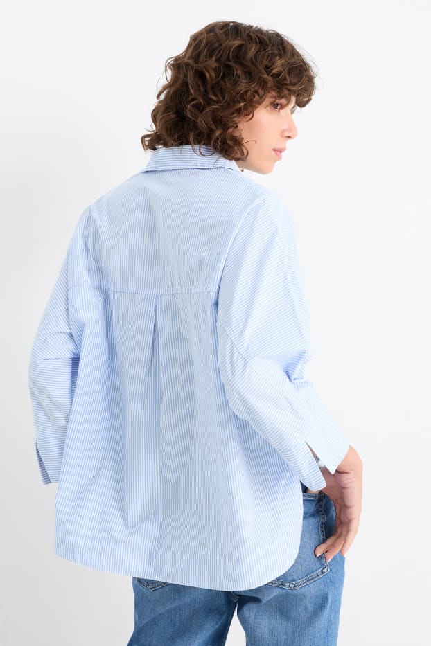 Damen - Popeline-Bluse - gestreift - blau