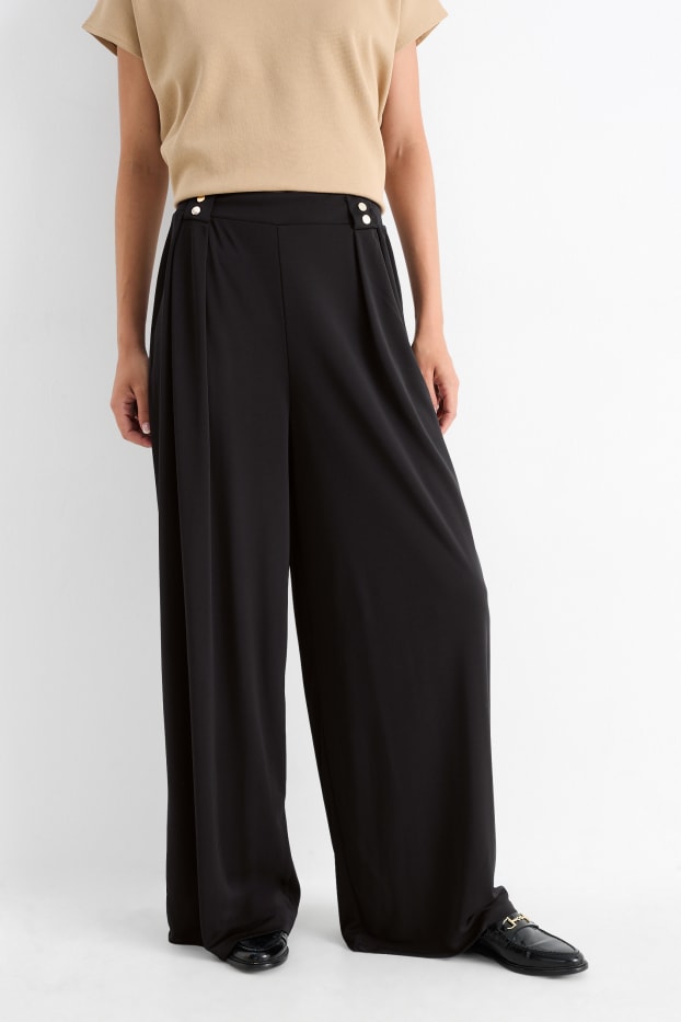 Damen - Jersey-Hose - High Waist - Wide Leg - schwarz