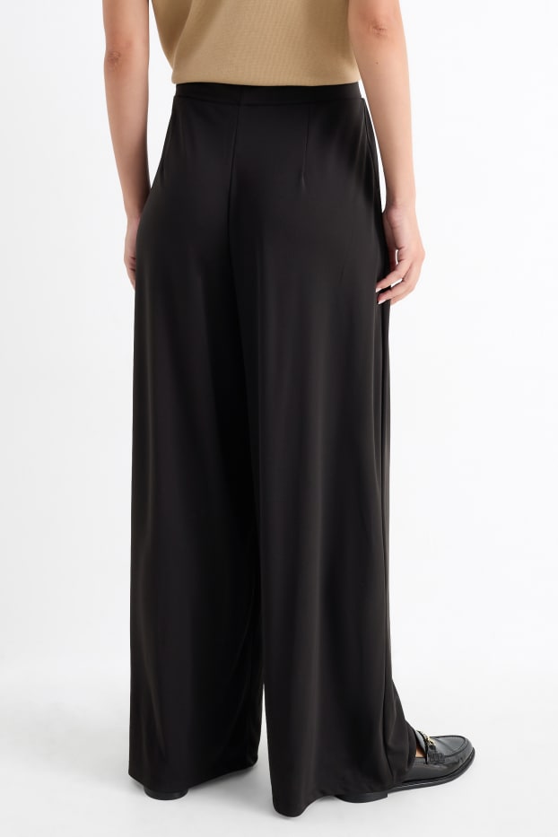 Damen - Jersey-Hose - High Waist - Wide Leg - schwarz