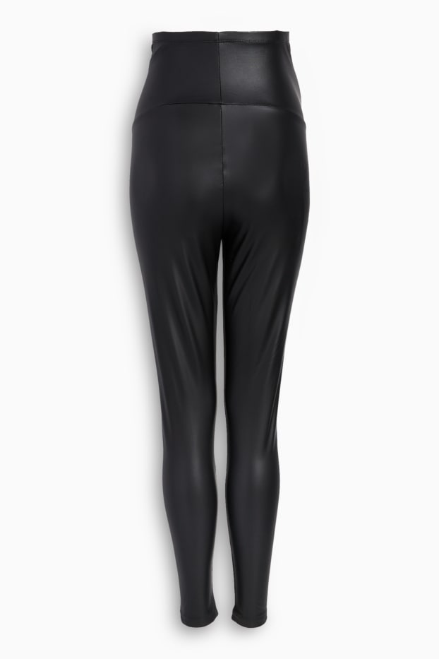 Damen - Umstands-Leggings - Lederimitat - schwarz