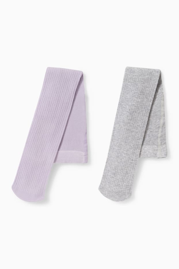 Enfants filles - Lot de 2 paires - collants - côtelé - violet clair