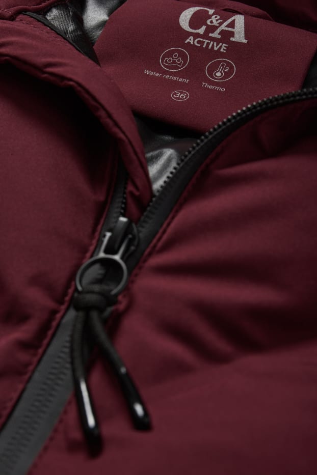 Femmes - Veste softshell chaude à capuche - imperméable - matelassée - bordeaux