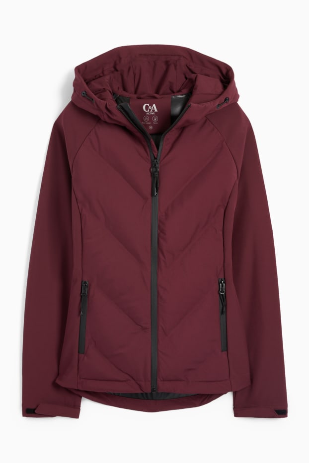 Femmes - Veste softshell chaude à capuche - imperméable - matelassée - bordeaux