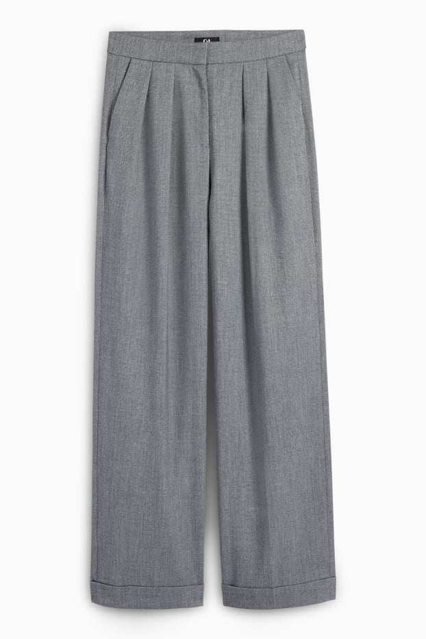 Damen - Business-Hose - High Waist - Wide Leg - grau