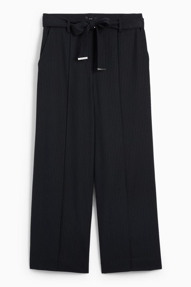Dona - Pantalons de tela - high waist - wide leg - de ratlla diplomàtica - blau fosc