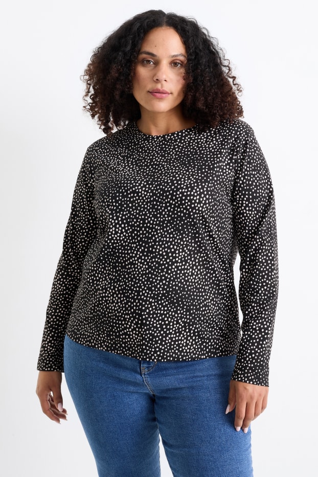 Dona - Samarreta de màniga llarga - de piquets - negre