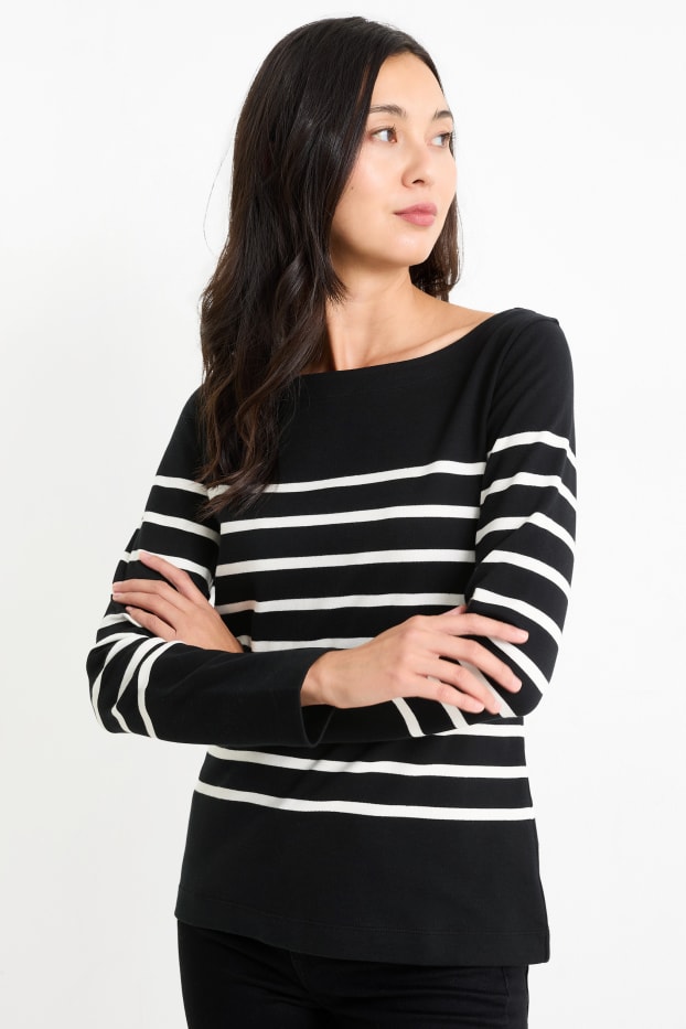 Dames - Set van 2 - basic longsleeve - zwart