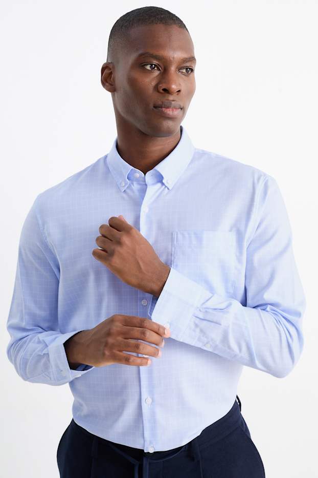 Hommes - Chemise de bureau - regular fit - col button down - facile à repasser - bleu clair