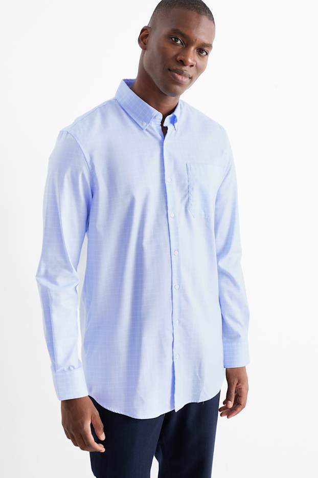 Hommes - Chemise de bureau - regular fit - col button down - facile à repasser - bleu clair