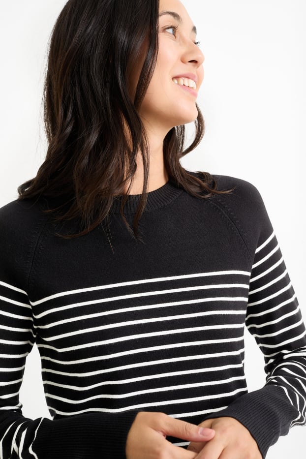 Kobiety - Sweter z cienkiej dzianiny - w paski - czarny