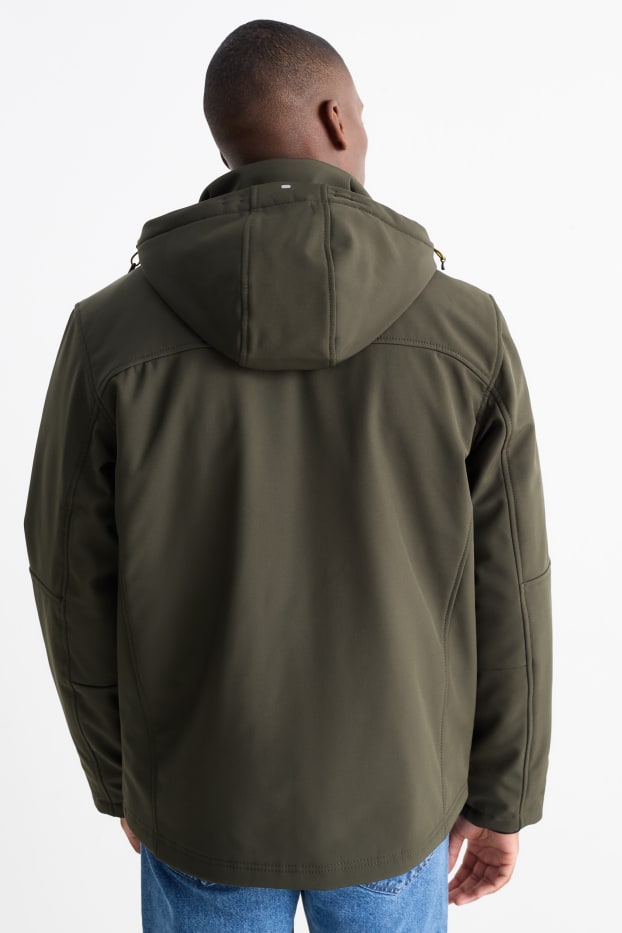 Herren - Softshelljacke mit Kapuze - 4 Way Stretch - wasserabweisend - dunkelgrün