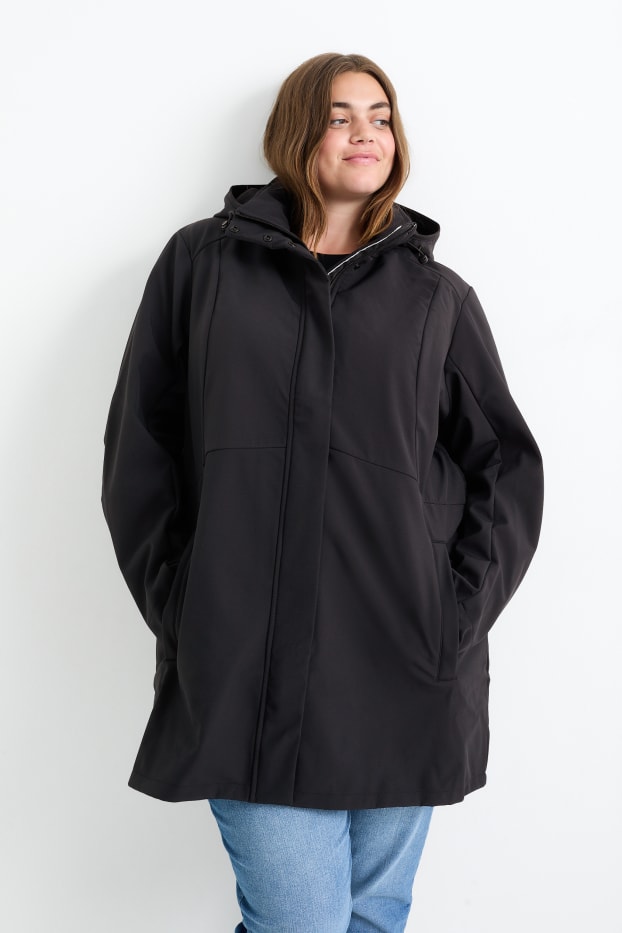 Femmes - Veste softshell à capuche - déperlante - 4 Way Stretch - noir