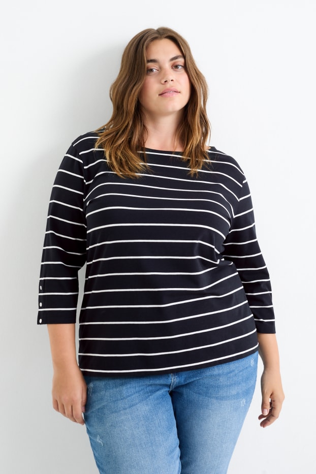 Donna - Maglia a maniche lunghe - a righe - nero