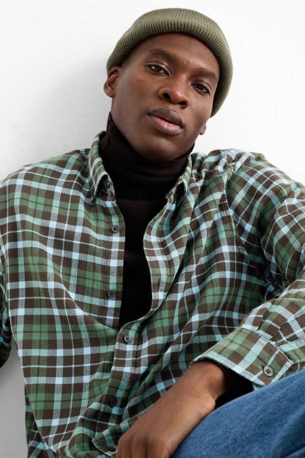 Uomo - Camicia - regular fit - button down - a quadretti - verde