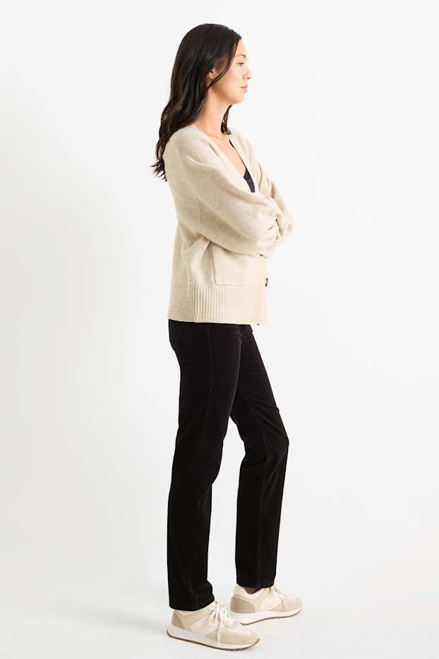 Femmes - Pantalon en velours côtelé - high waist - straight fit - noir