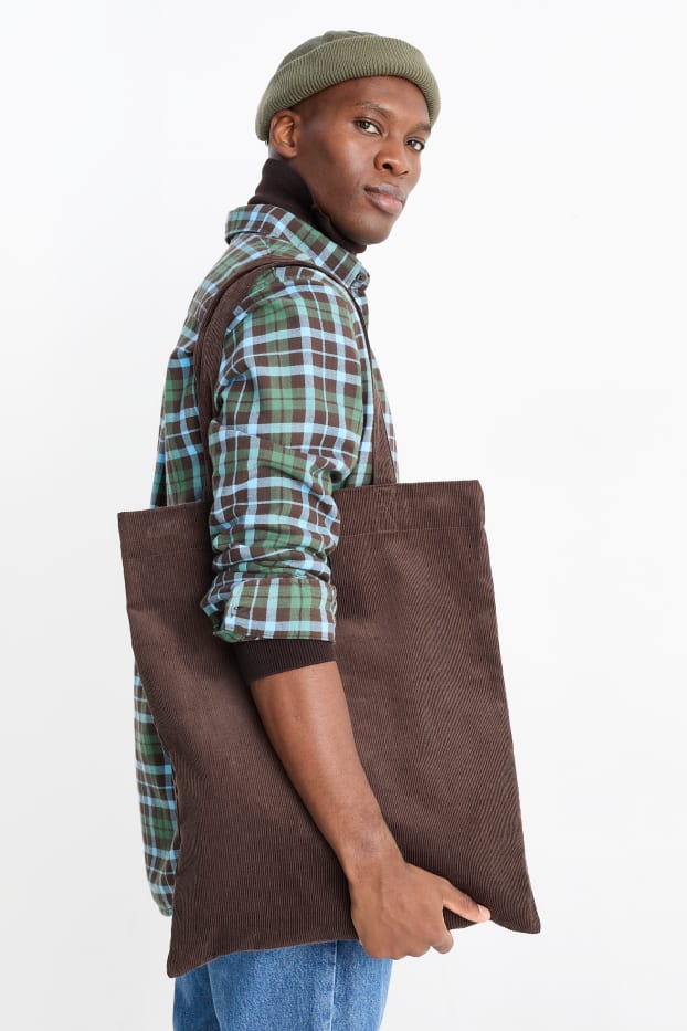 Uomo - Borsa in velluto a coste - marrone scuro