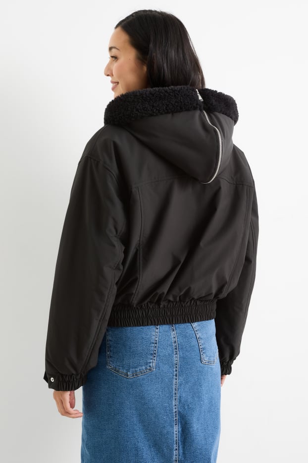 Women - Bomber jacket with hood - black