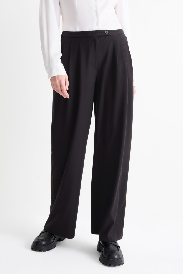 Damen - Stoffhose - Low Waist - Wide Leg - schwarz