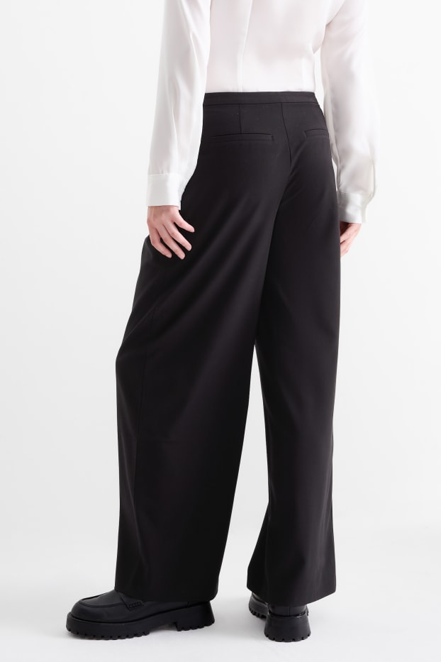 Damen - Stoffhose - Low Waist - Wide Leg - schwarz