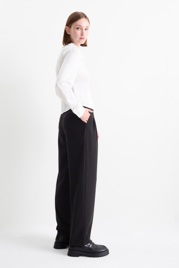 Damen - Stoffhose - Low Waist - Wide Leg - schwarz
