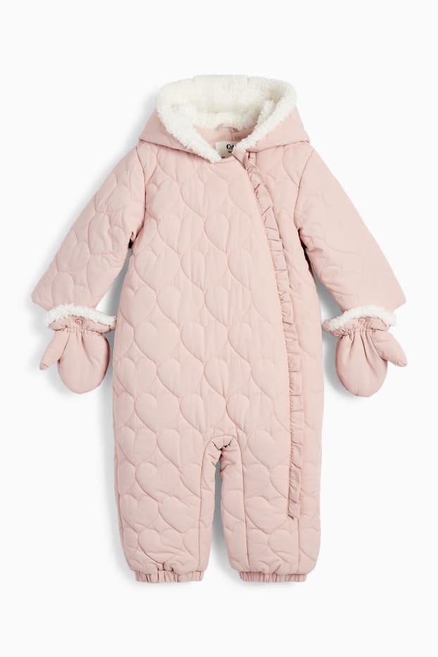 Baby Mädchen - Herz - Baby-Schneeanzug mit Kapuze - wasserabweisend - rosa