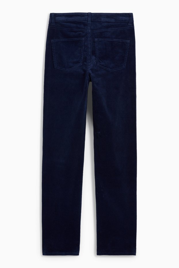 Dames - Corduroy broek - high waist - straight fit - donkerblauw