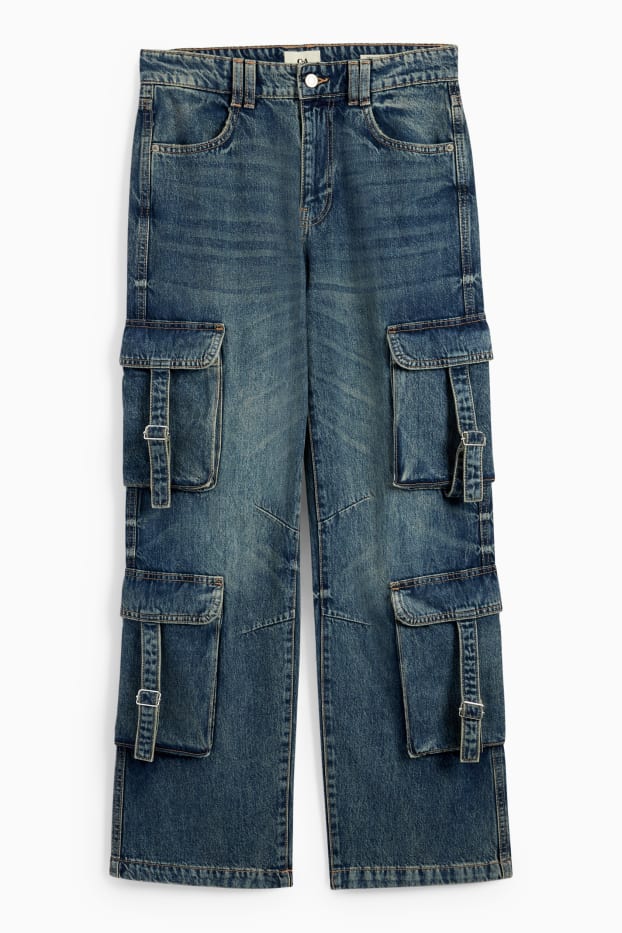 Damen - Cargo Jeans - Low Waist - Relaxed Fit - dunkeljeansblau