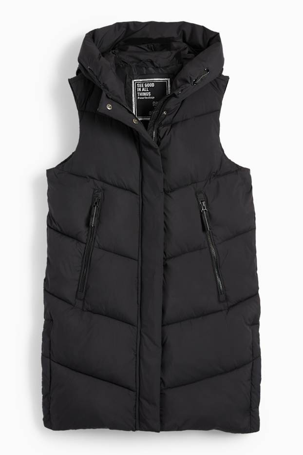 Bambine - Gilet trapuntato con cappuccio - nero