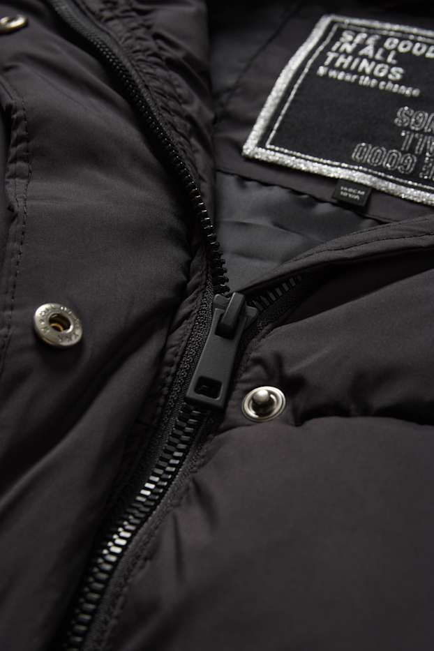 Bambine - Gilet trapuntato con cappuccio - nero