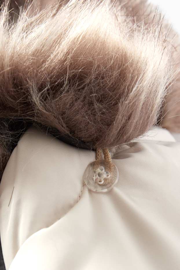 Bambini - Giacca trapuntata con cappuccio e inserto in pelo - impermeabile - blu scuro