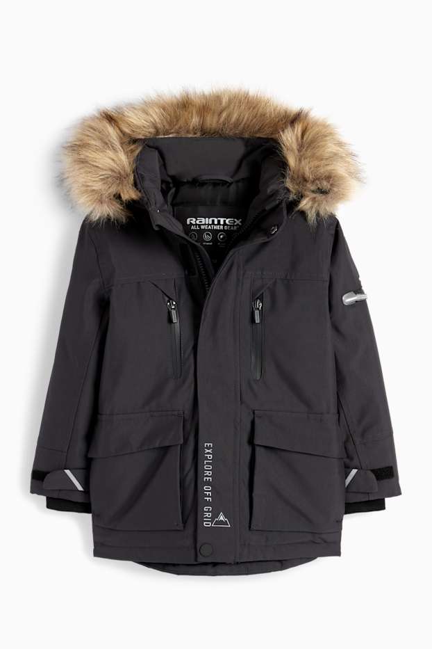 Bambini - Giacca con cappuccio ed ecopelliccia - impermeabile - nero