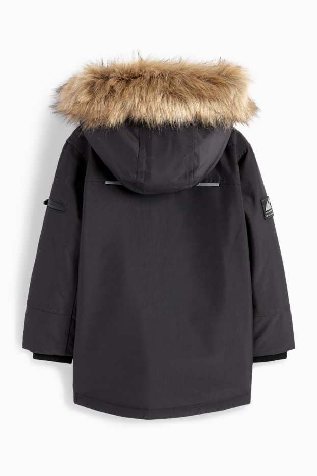 Bambini - Giacca con cappuccio ed ecopelliccia - impermeabile - nero