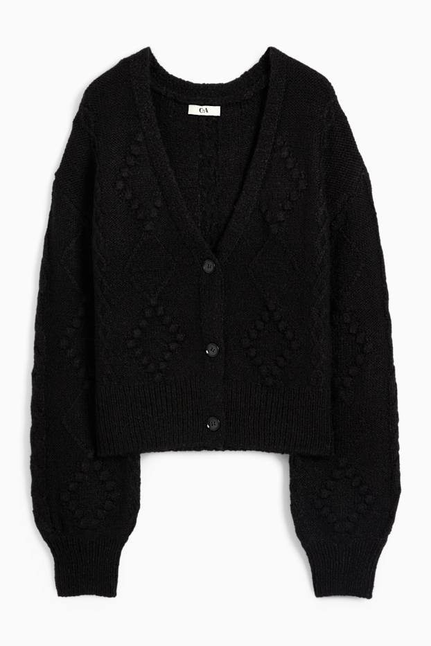 Women - Cardigan - textured - black