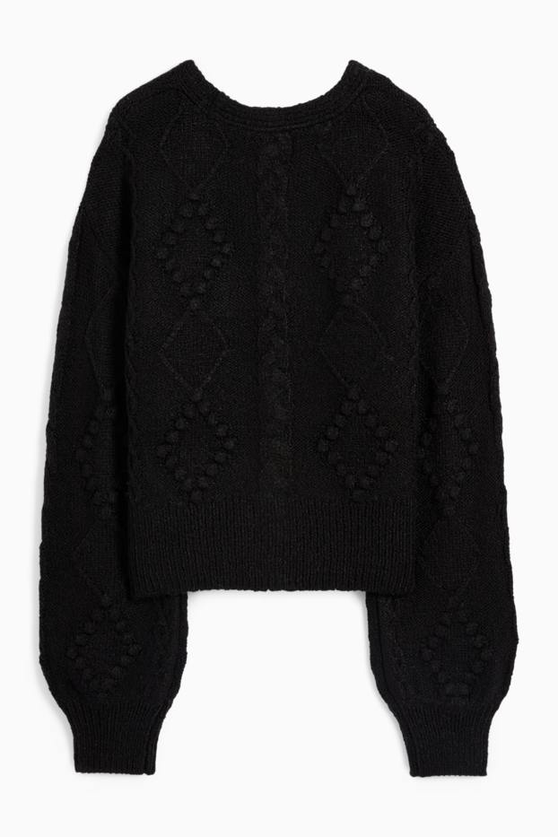 Women - Cardigan - textured - black