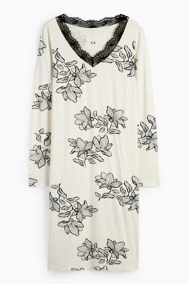 Femmes - Chemise de nuit en viscose - à fleurs - beige clair